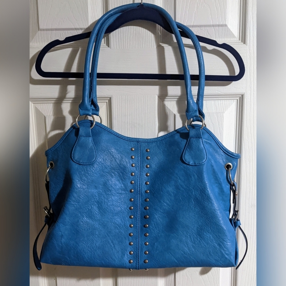 Blue Faux Leather Purse Vegan Studded Y2K Vibrant